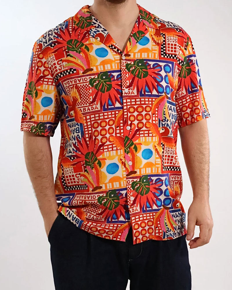F**k Camicia Bowling con Fantasia Colore Arancione
