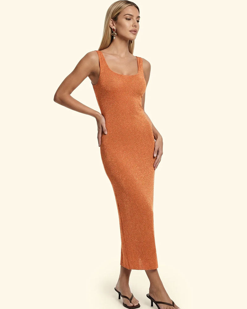 F**k Abito Lungo in Lurex Colore Arancione