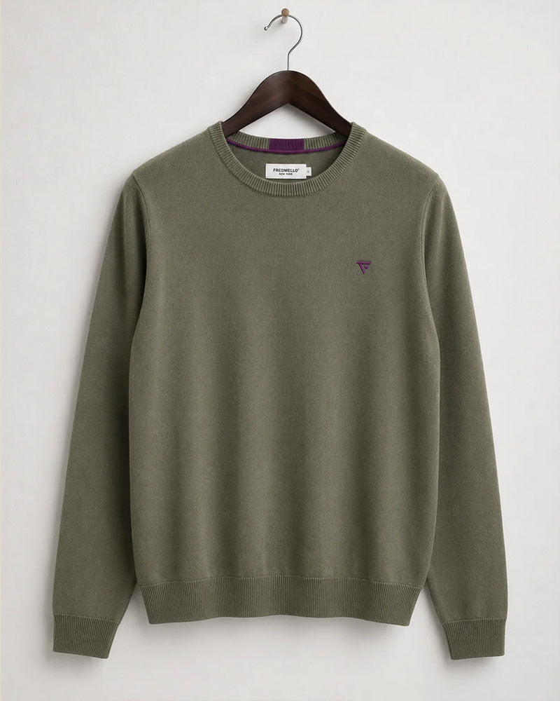 Fred Mello Maglia Girocollo a Maniche Lunghe Colore Army