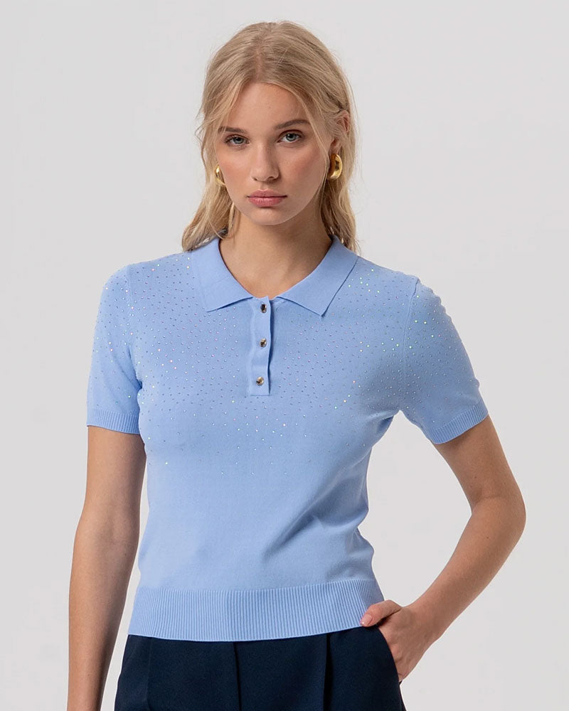 Fracomina Polo Slim in Maglia con Strass Colore Azzurro