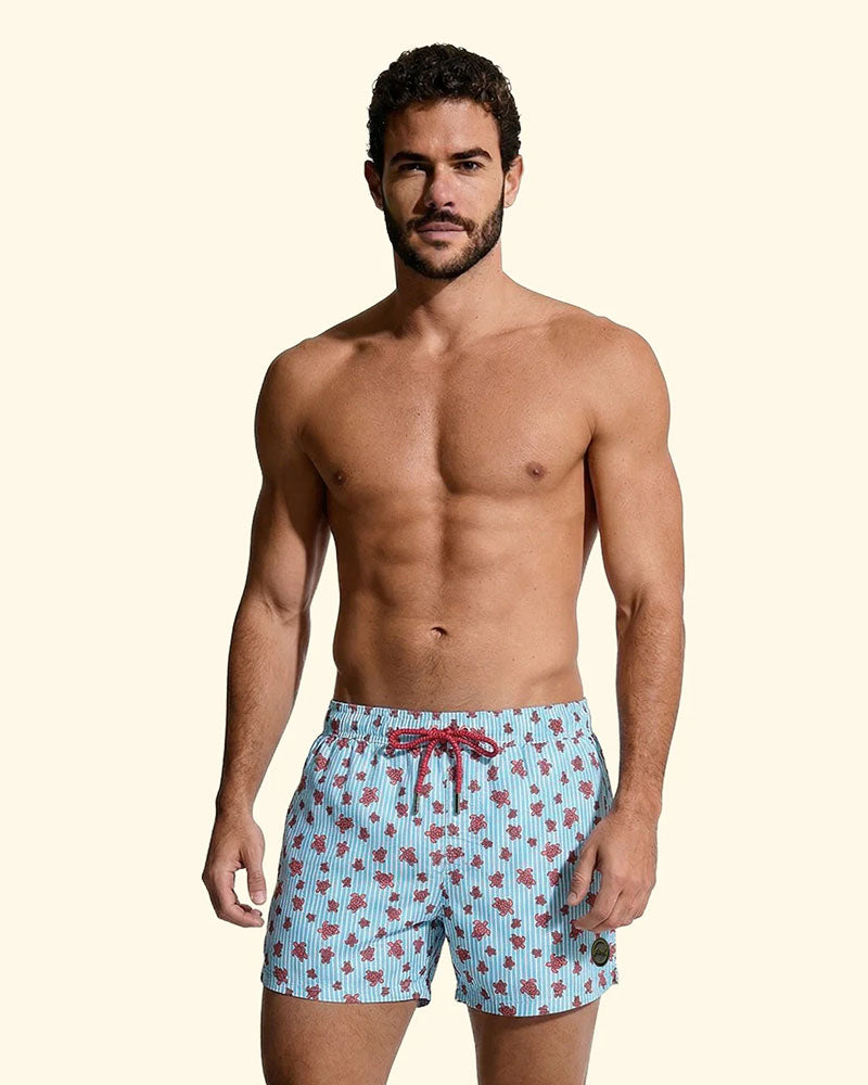 F**k Boxer da Bagno con Fantasia Colore Azzurro/Rosso