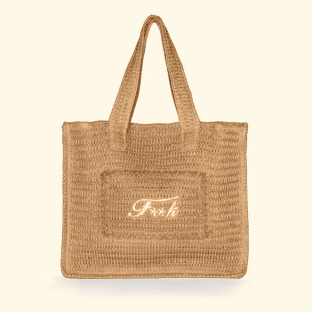 F**k Tote Bag in Rafia Colore Beige