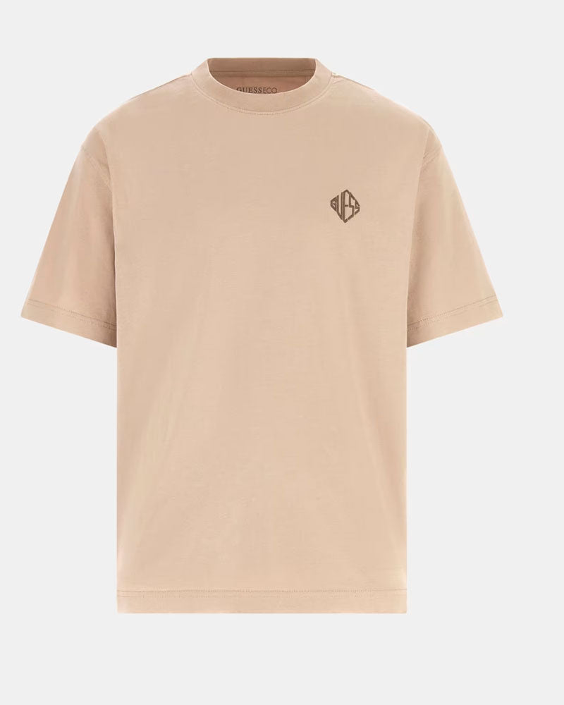 Guess T-Shirt Oversize con Logo Laterale Colore Beige