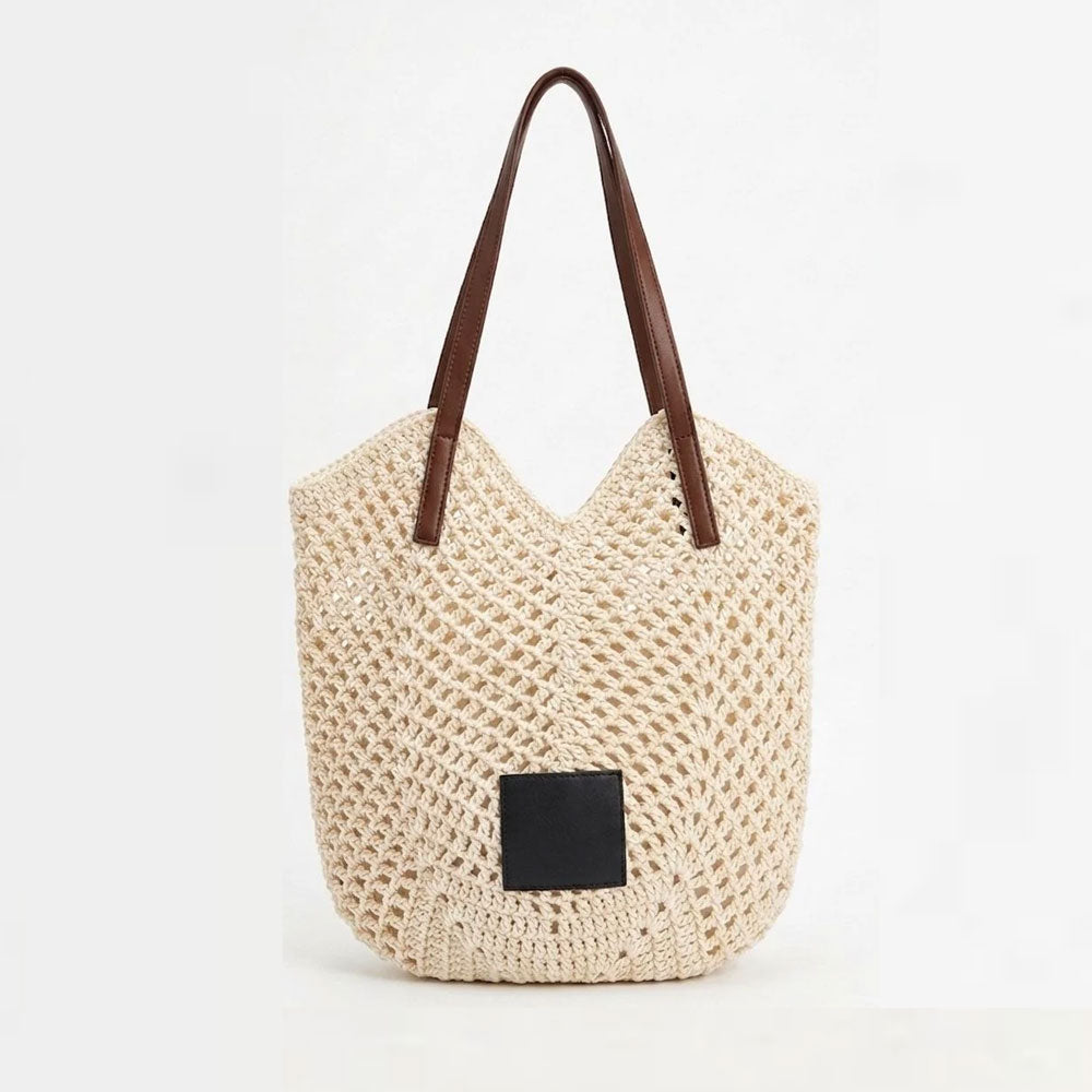 Vivienne D Borsa Mare in Paglia con Manico Pelle Colore Beige