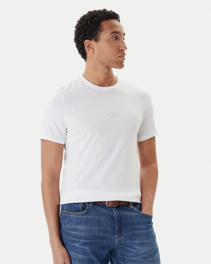 Guess T-Shirt con Logo Centrale Colore Bianco