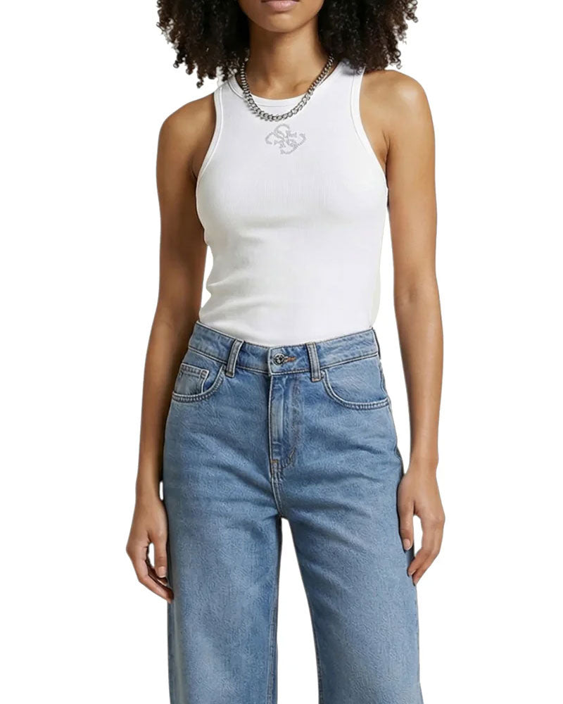 Guess Top a Costine Logo Colore Bianco