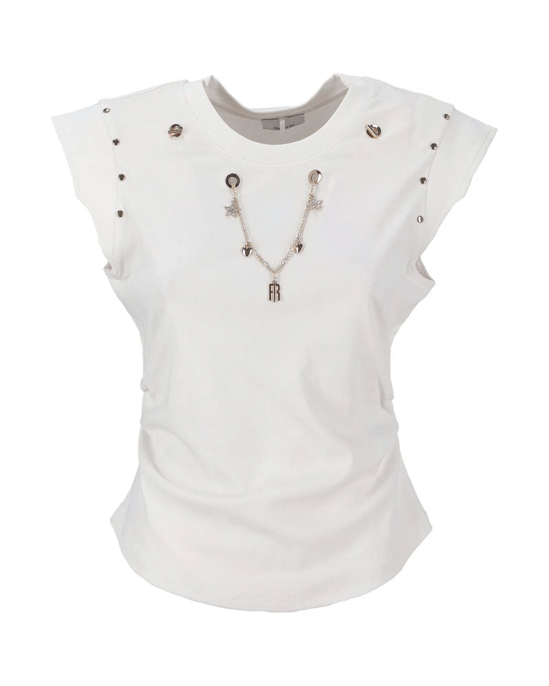 Fracomina T-Shirt con Occhielli Vela e Collana Abbinata Colore Bianco