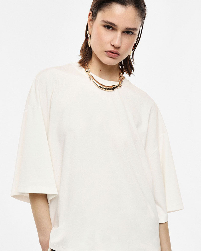 Imperial T-Shirt Ampia a Maniche Larghe con Girocollo Colore Panna