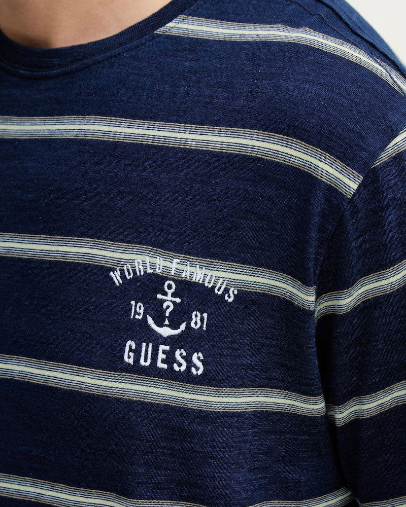 Guess T-Shirt a Righe con Logo Colore Blu