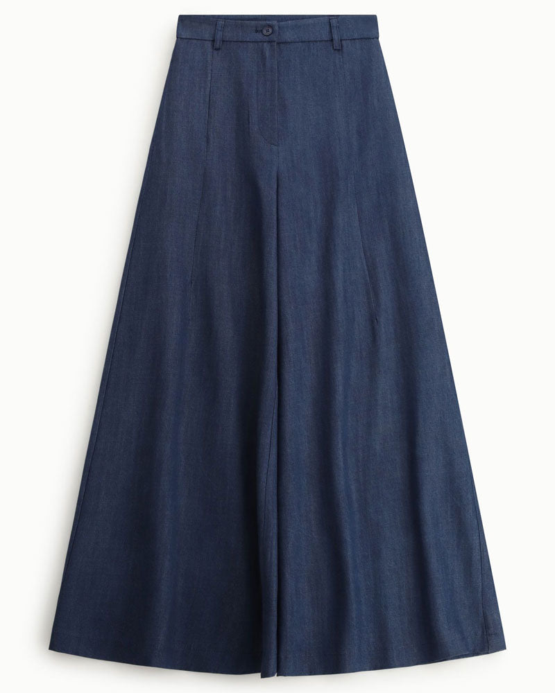 Imperial Pantaloni Palazzo Vita Alta con Gamba Ampia Colore Denim