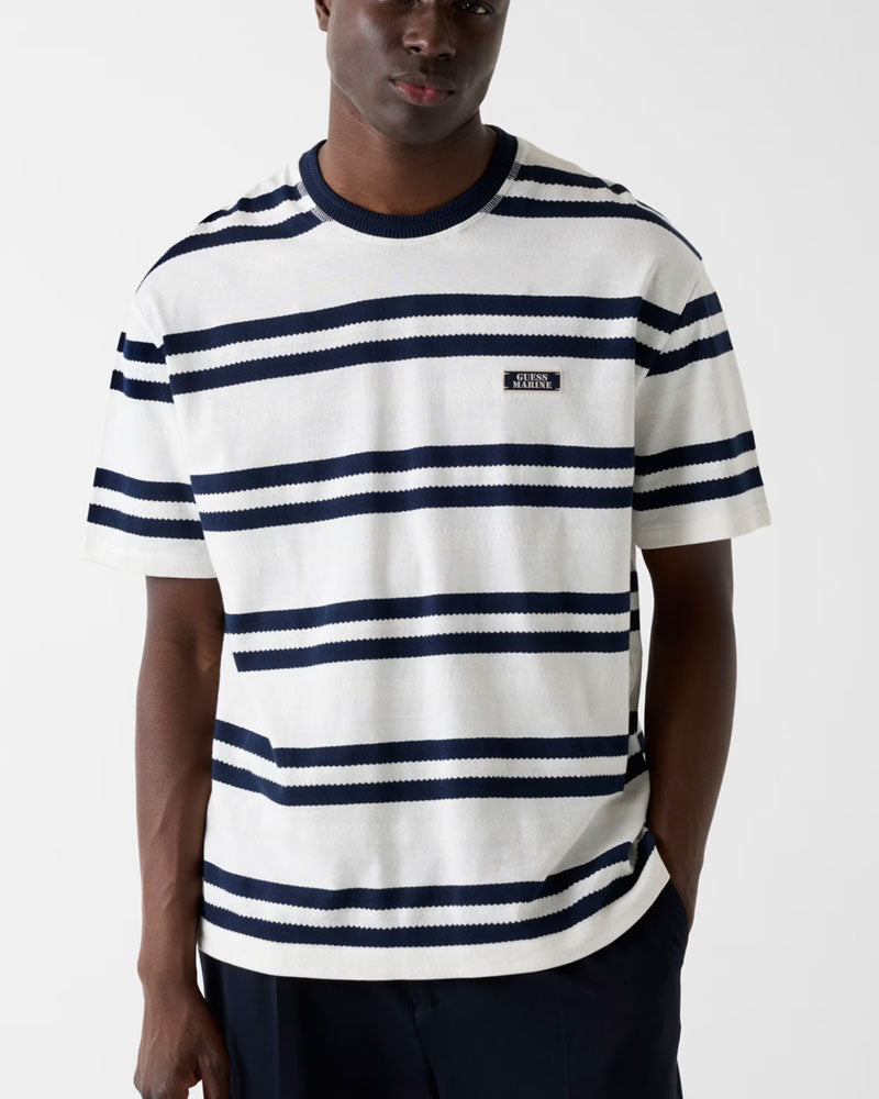 Guess T-Shirt in Maglia a Righe Colore Bianco