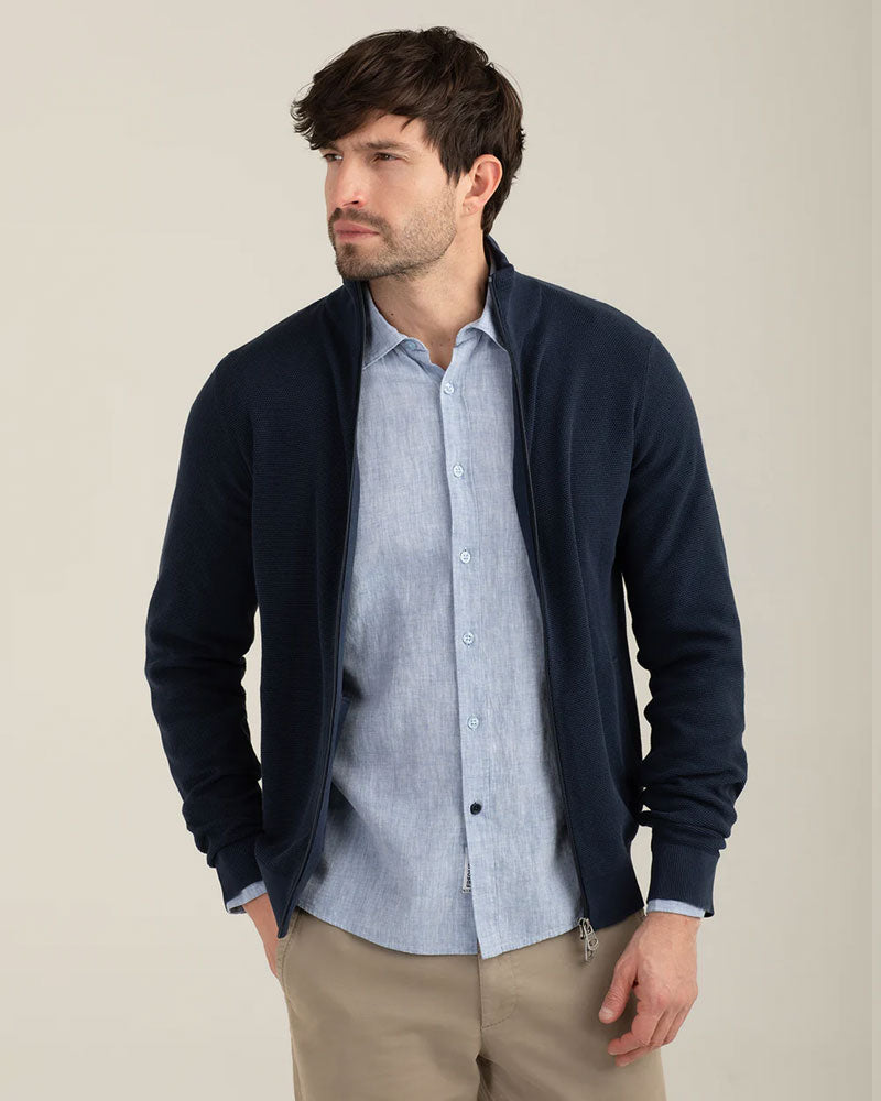 Fred Mello Maglia Full Zip in Punto Piquet Colore Blu