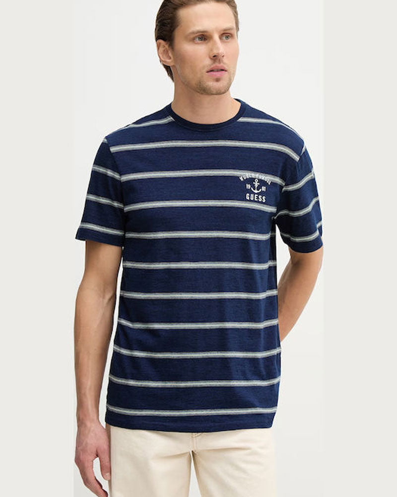 Guess T-Shirt a Righe con Logo Colore Blu