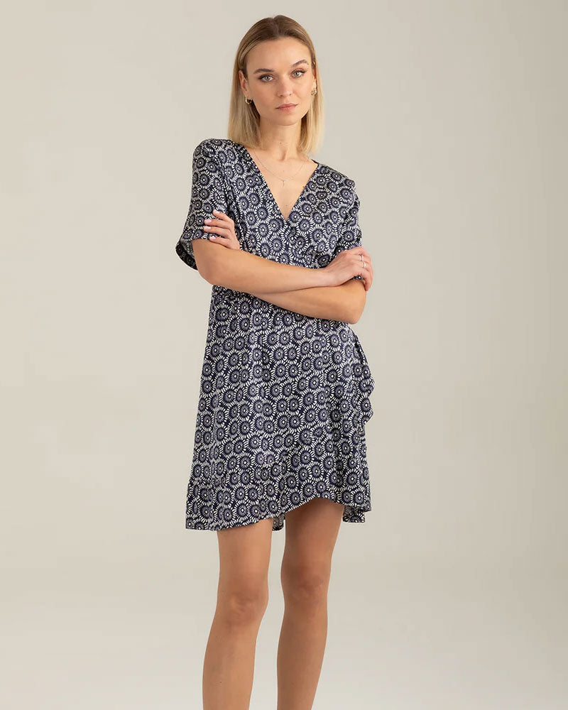 Fred Mello Abito a Manica Corta in Raso Colore Blu