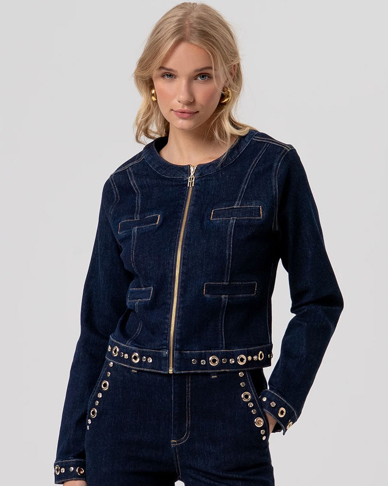 Fracomina Giacca Slim in Denim con Lavaggio Raw