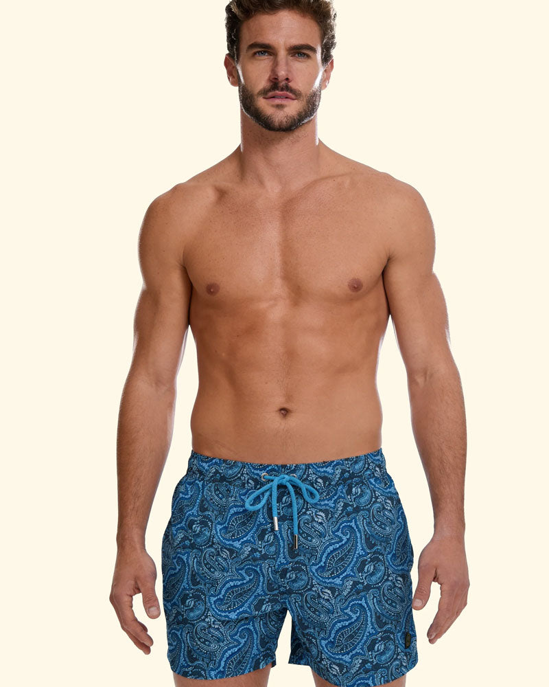 F**k Shorts da Mare con Stampa Colore Blu
