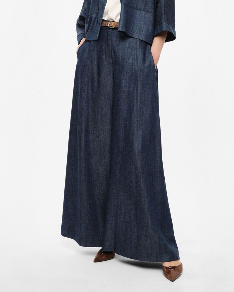 Imperial Pantaloni Palazzo Vita Alta con Gamba Ampia Colore Denim
