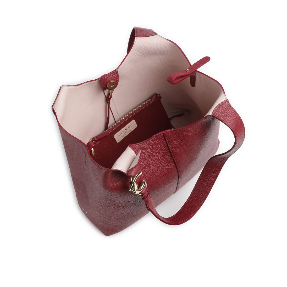 Coccinelle Borsa C-Easy Hobo Pelle di Vacchetta Grana Colore Rosso Scuro