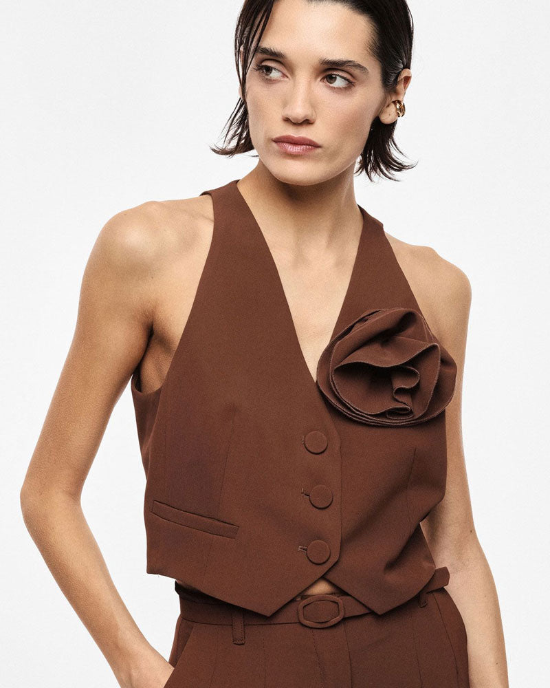 Imperial Gilet Monopetto con Fiore Decorativo Applicato Colore Cacao