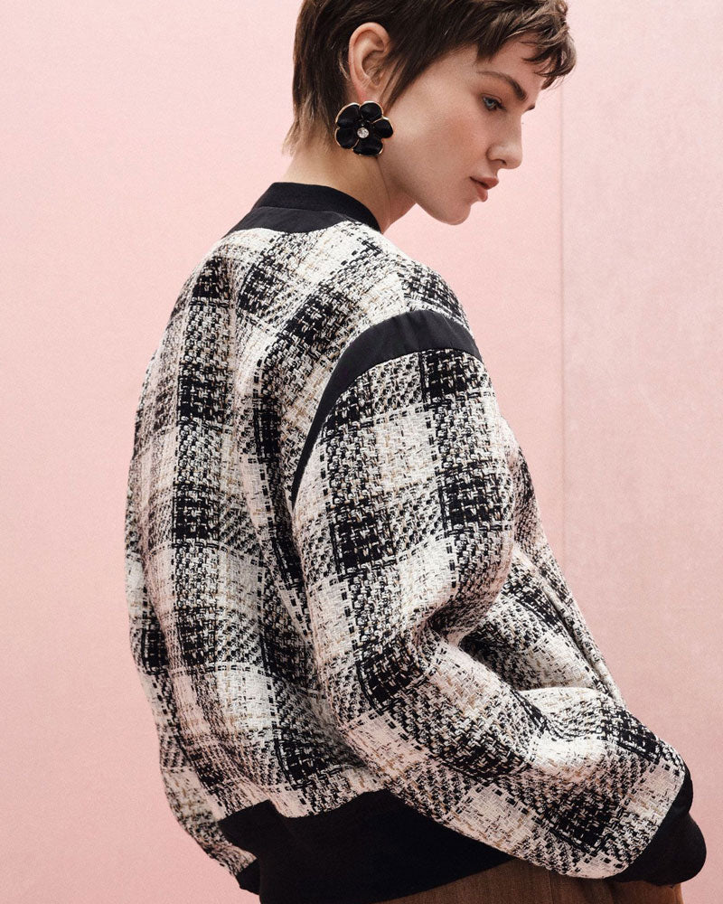 Imperial Bomber Oversize con Fantasia Check e Zip Frontale