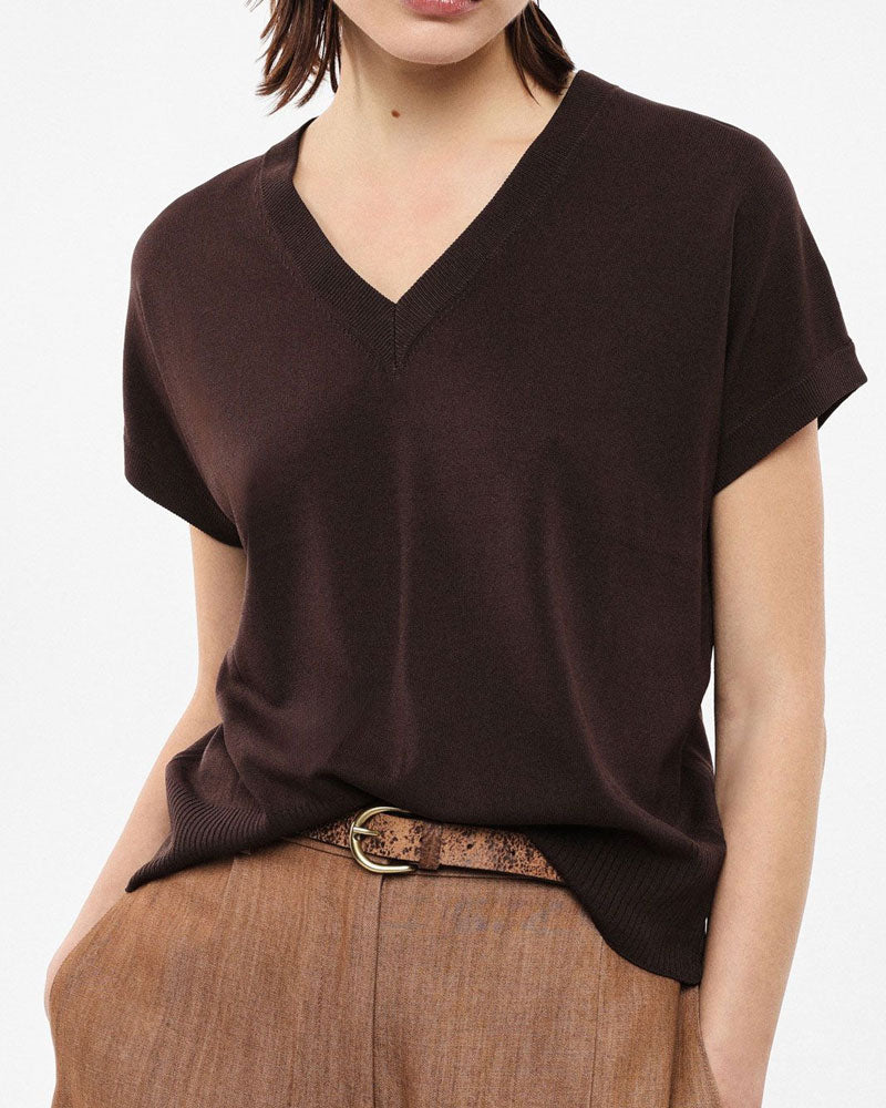 Imperial Maglione Corto Scollo a V Maniche Corte Colore Cioccolato