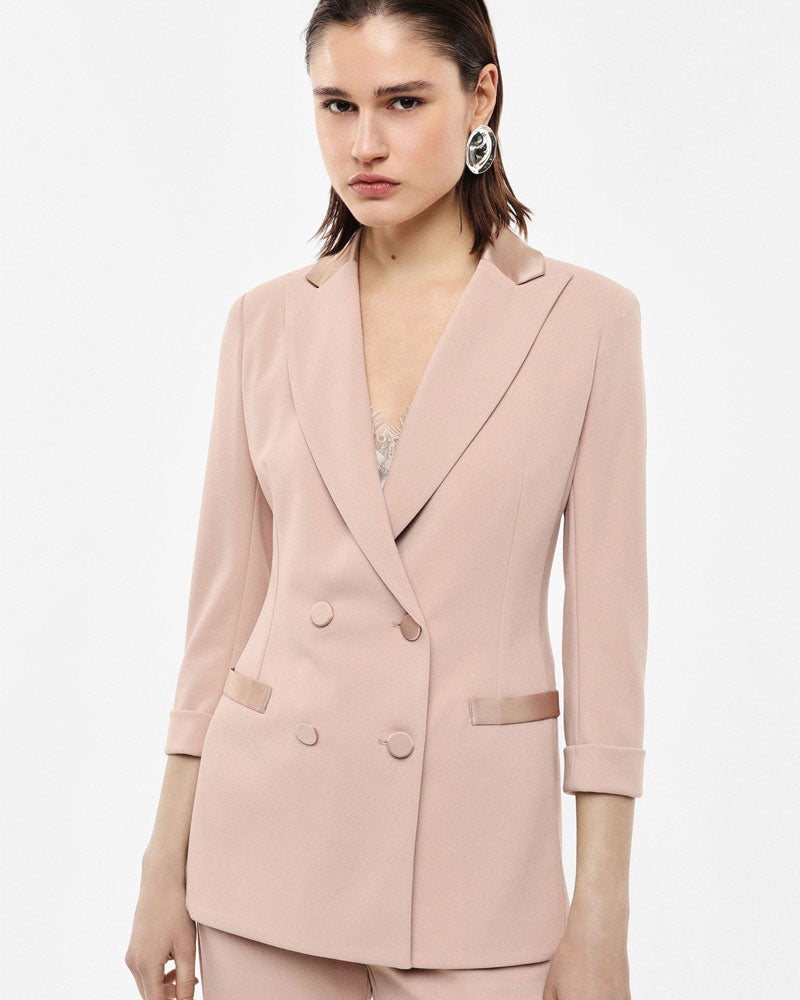 Imperial Blazer Doppiopetto con Maniche Tre Quarti Colore Cipria