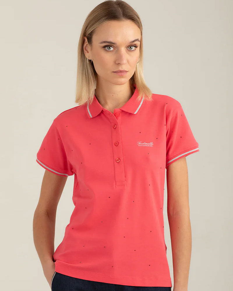 Fred Mello Polo con Dettagli Luminosi Colore Corallo