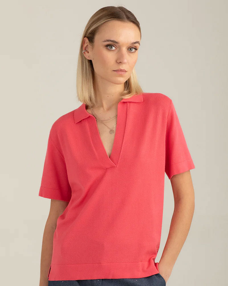 Fred Mello Polo con Scollo a V Colore Corallo