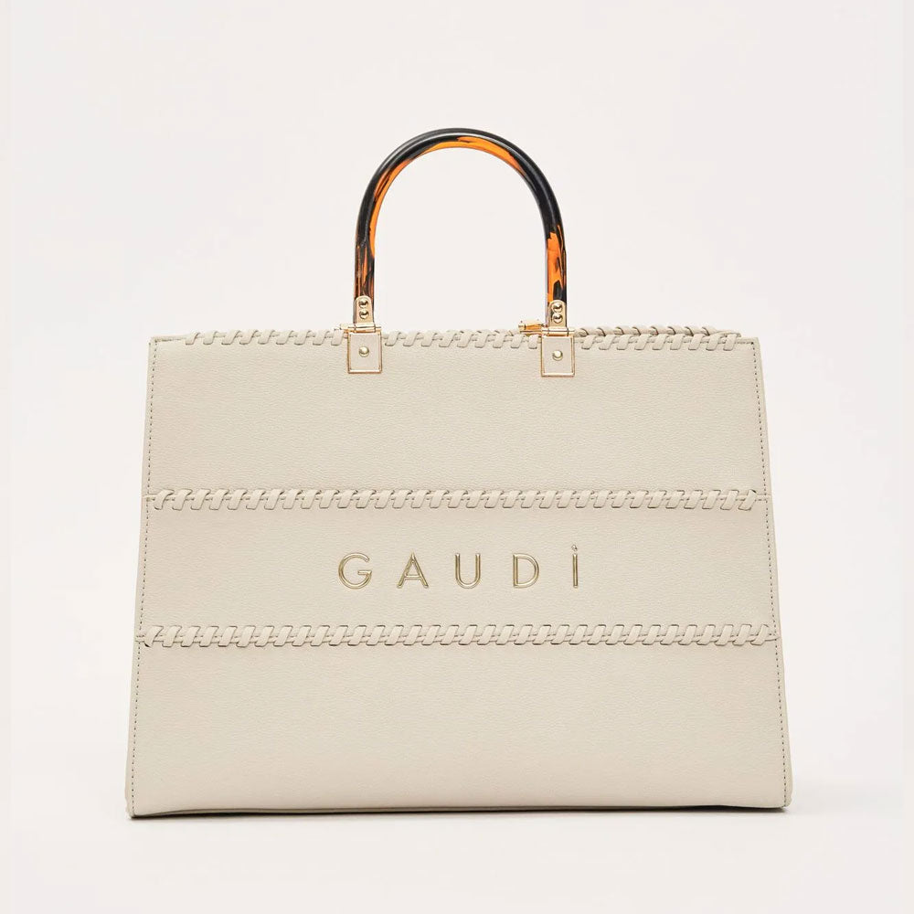 Gaudì Borsa Shopping in Similpelle Dettaglio Manico Colore Crema