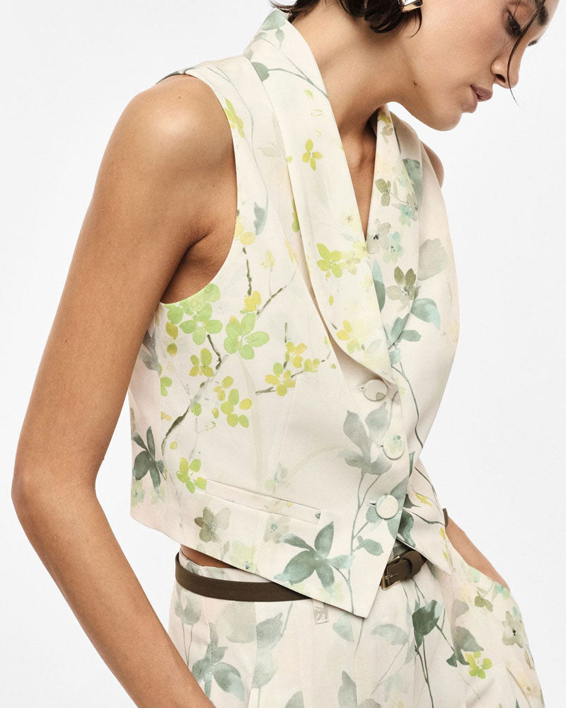 Imperial Gilet Monopetto Stampa Floreale Revers Classico