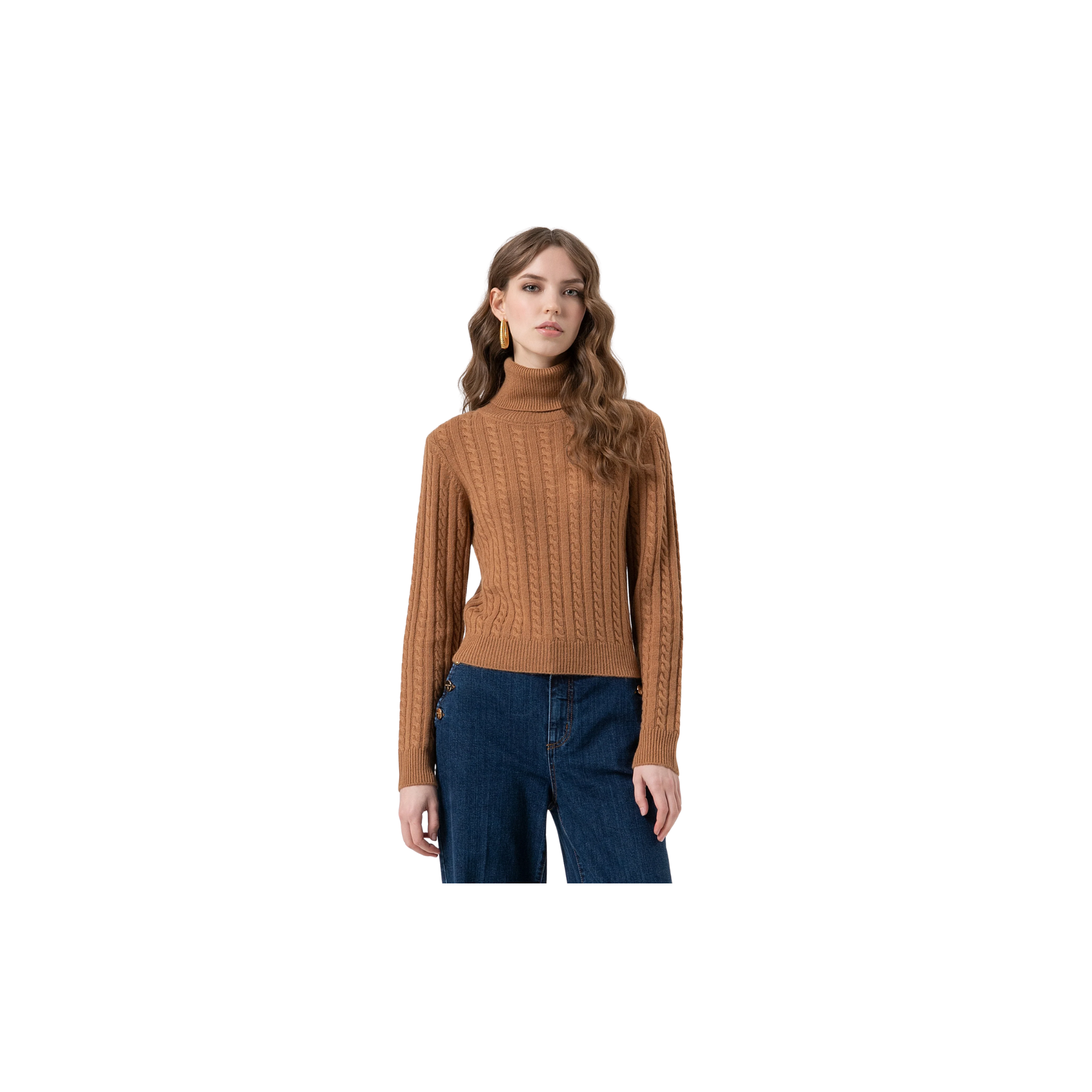 Fracomina maglia regular con punto treccia in lana e cashmere