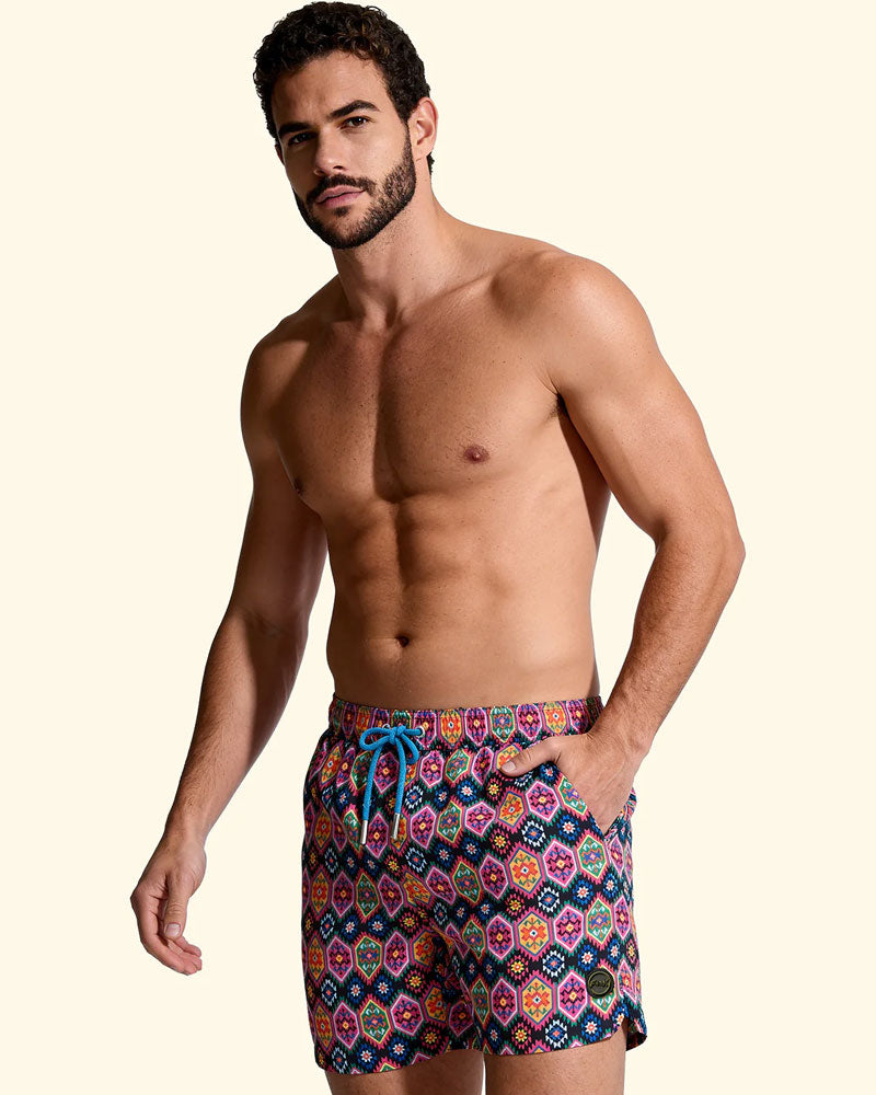 F**k Shorts da Mare Fantasia Geometrica Colore Fucsia