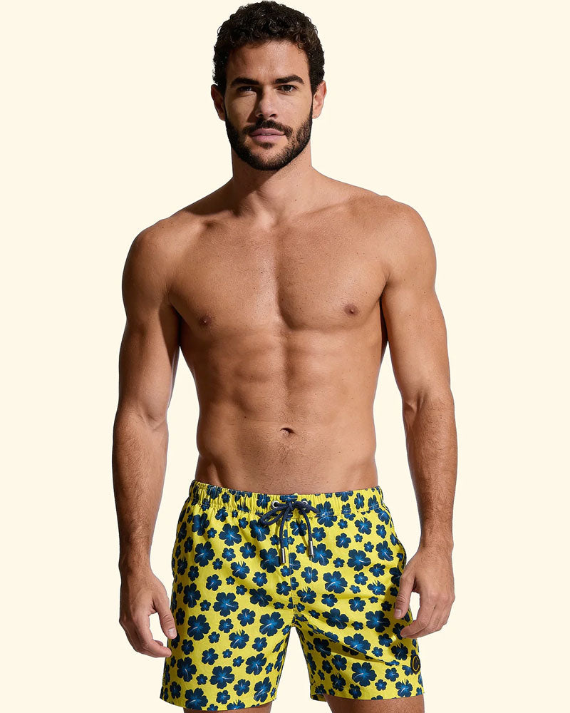 F**k Shorts Mare con Fantasia e Logo Colore Giallo