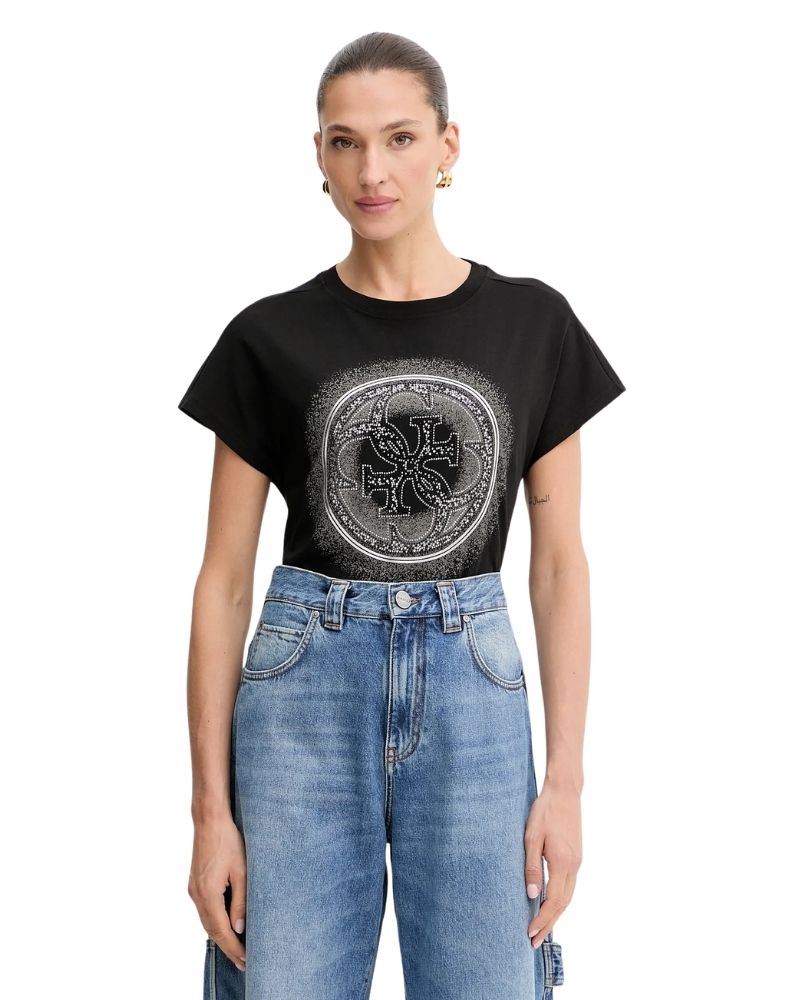 Guess T-Shirt in Cotone 4G Colore Nero da Donna