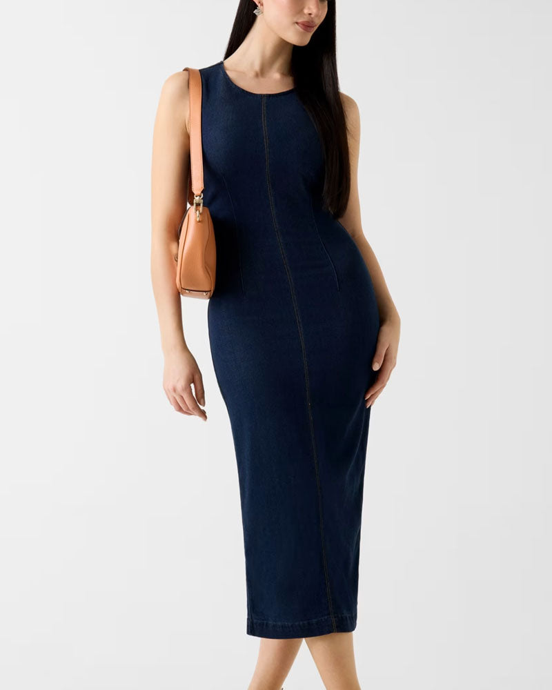 Guess Vestito Midi in Misto Lyocell Colore Blu