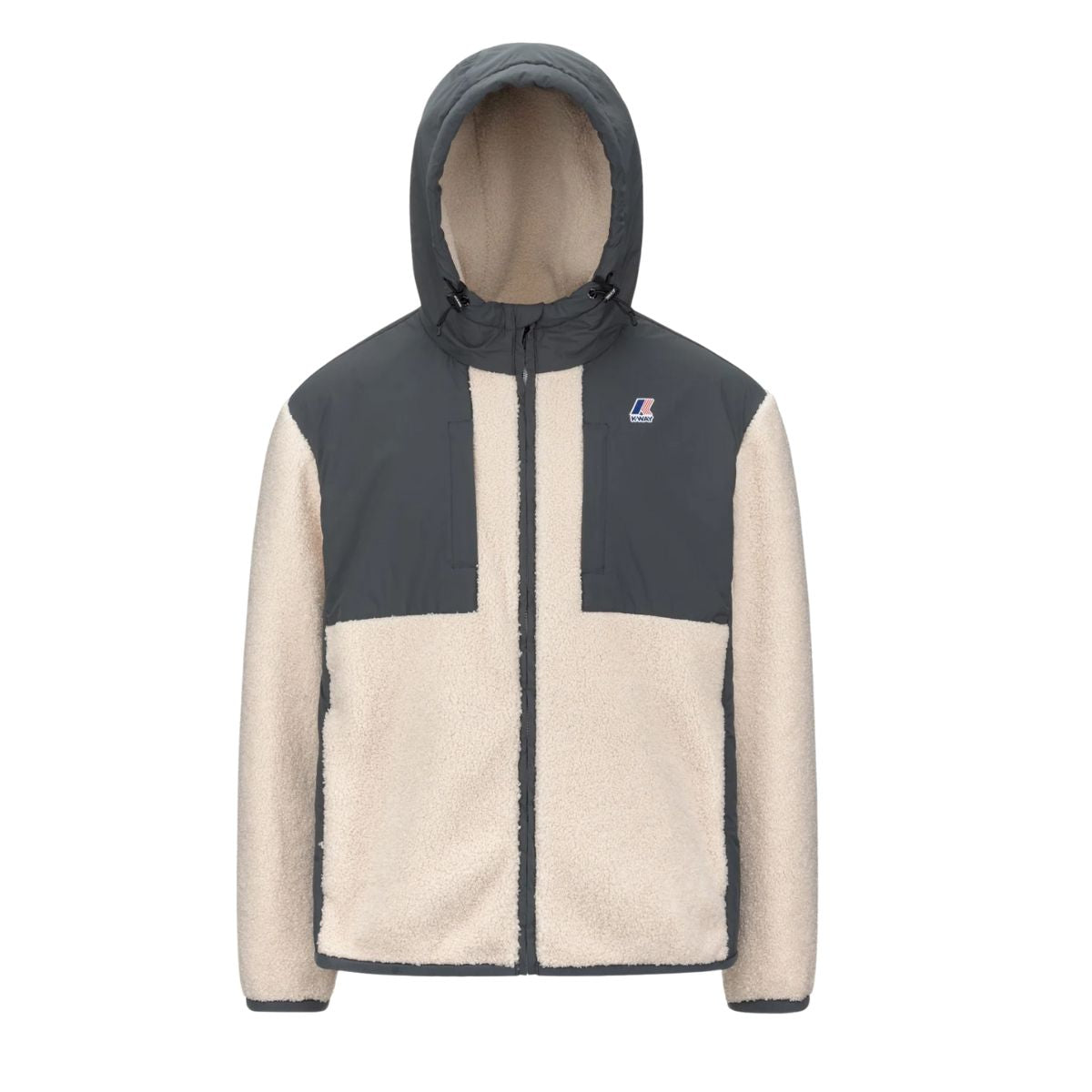 K-Way Giacca Samson 4.0 con Cappuccio Unisex Colore Grigio e Bianco con Zip InteraiI solamento Sherpa e PrimaLoft