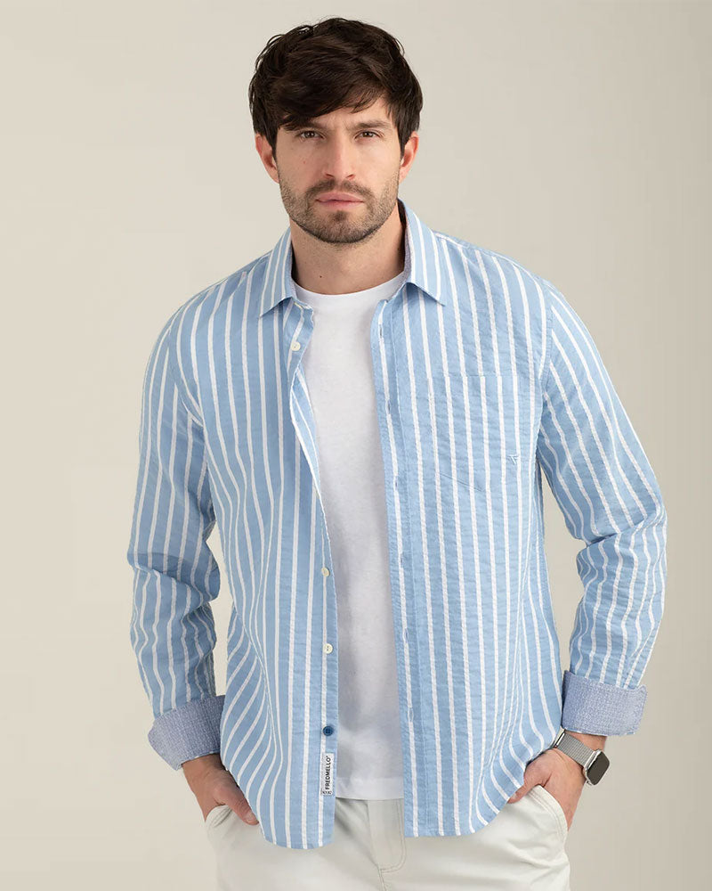 Fred Mello Camicia in Seersucker Colore Light Blue