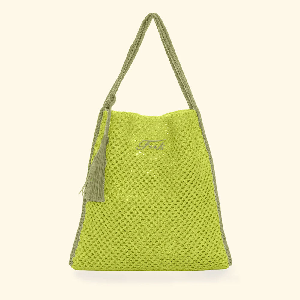 F**k Tote Bag in Rafia con Logo Colore Lime