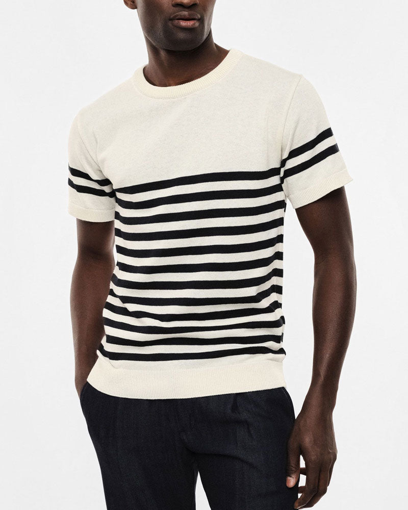 Imperial Maglione Girocollo a Righe con Maniche Corte Colore Bianco