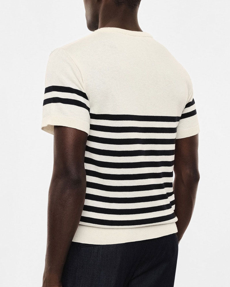 Imperial Maglione Girocollo a Righe con Maniche Corte Colore Bianco