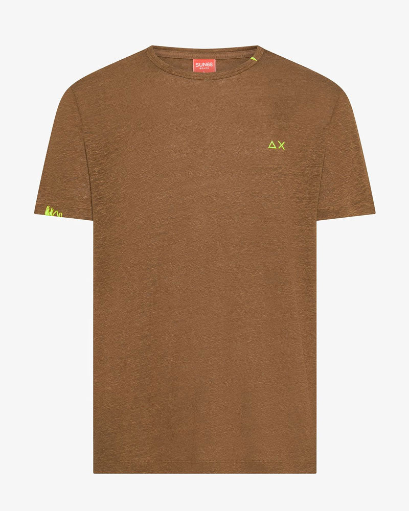 Sun68 T-Shirt in Jersey di Lino Colore Marrone