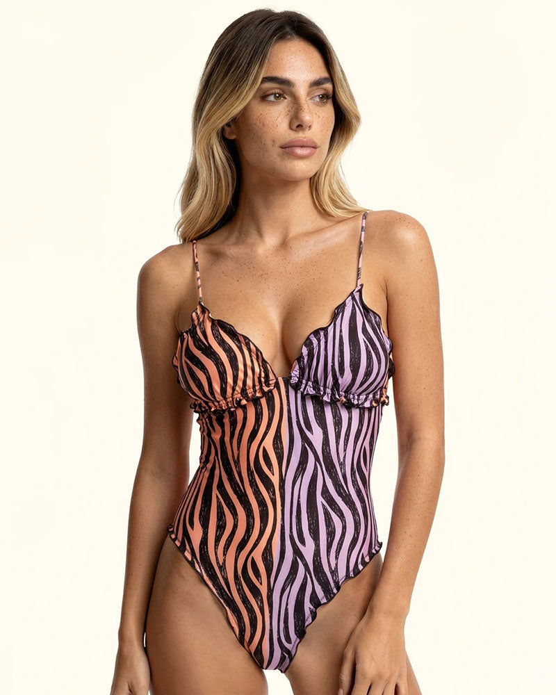 F**k Monokini in Lycra con Imbottitura Colore Zebrato