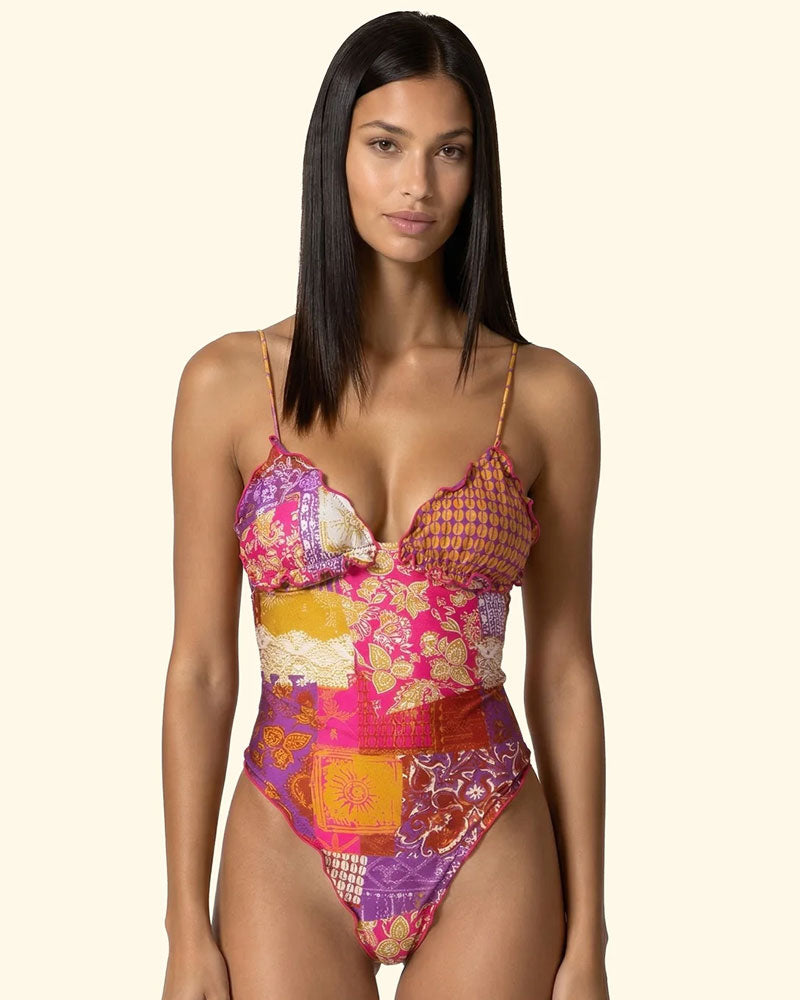 F**k Monokini con Fantasia Geometrica Colore Lilla