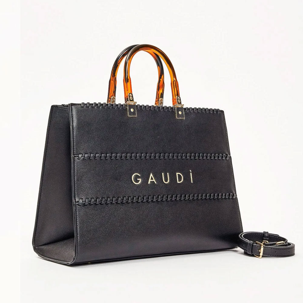 Gaudì Borsa Shopping in Similpelle Dettaglio Manico Colore Nero