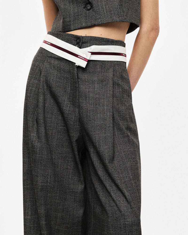 Imperial Pantaloni Palazzo a Vita Alta con Cintura Intrecciata Colore Nero