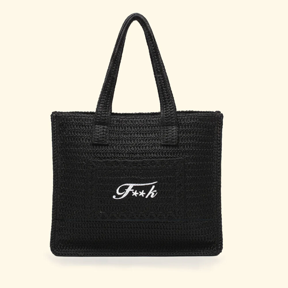 F**k Tote Bag in Rafia Colore Nero