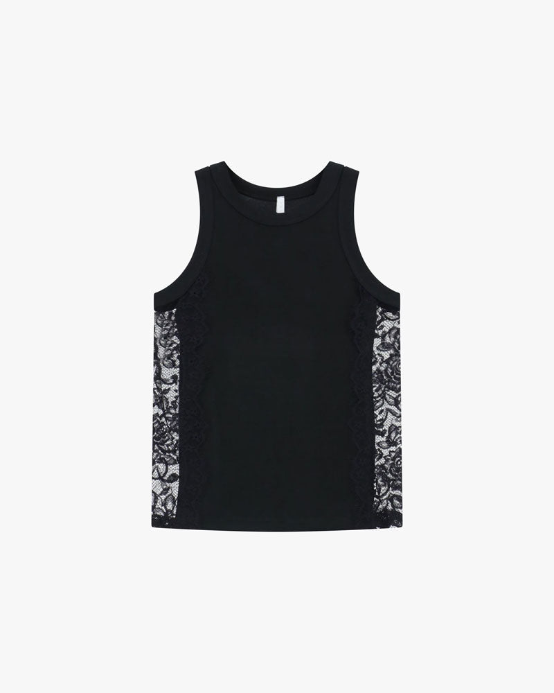 Imperial Top Smanicato Girocollo con Inserti in Pizzo Laterali Colore Nero