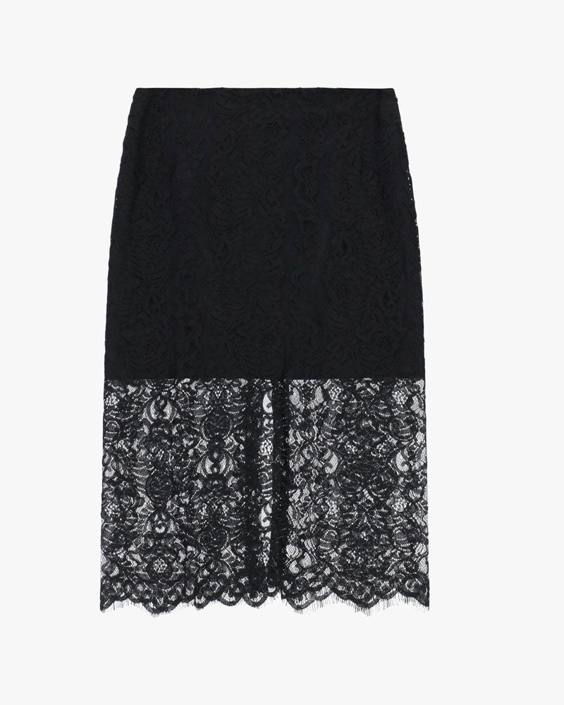 Imperial Gonna Midi in Pizzo con Spacco Laterale Colore Nero