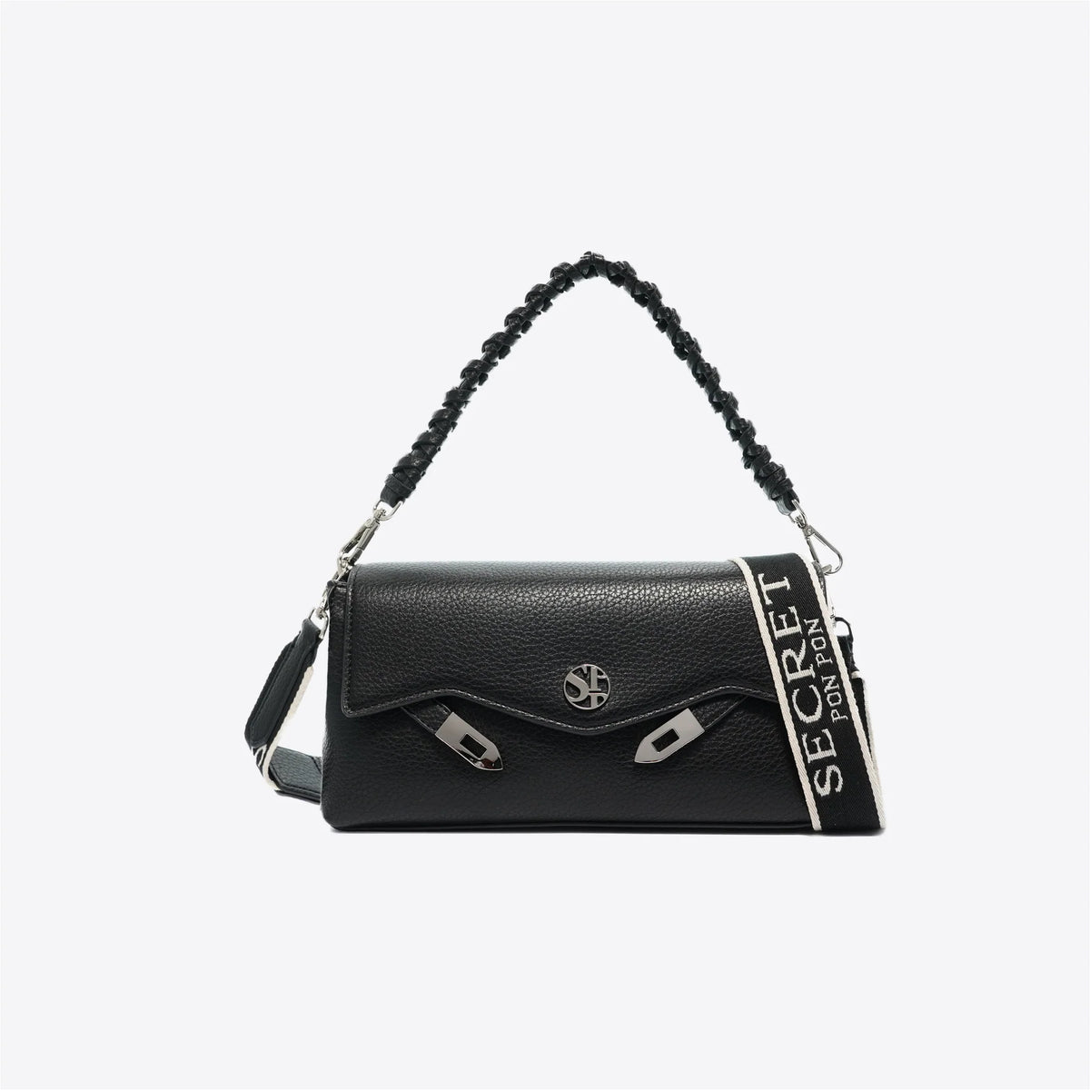 Secret Pon Pon Borsa Quiny Clutch con Tracolla Colore Nero
