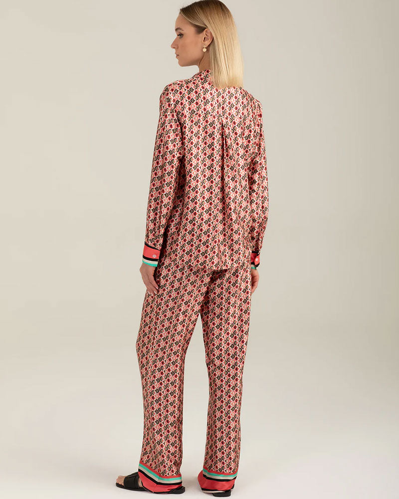Fred Mello Pantalone in Raso Stampato Colore Rosa